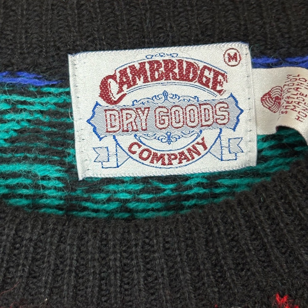 Vintage Cambridge Dry Goods Shetland Wool Black Rainbow Star Snowflake Sweater M - Picture 3 of 16